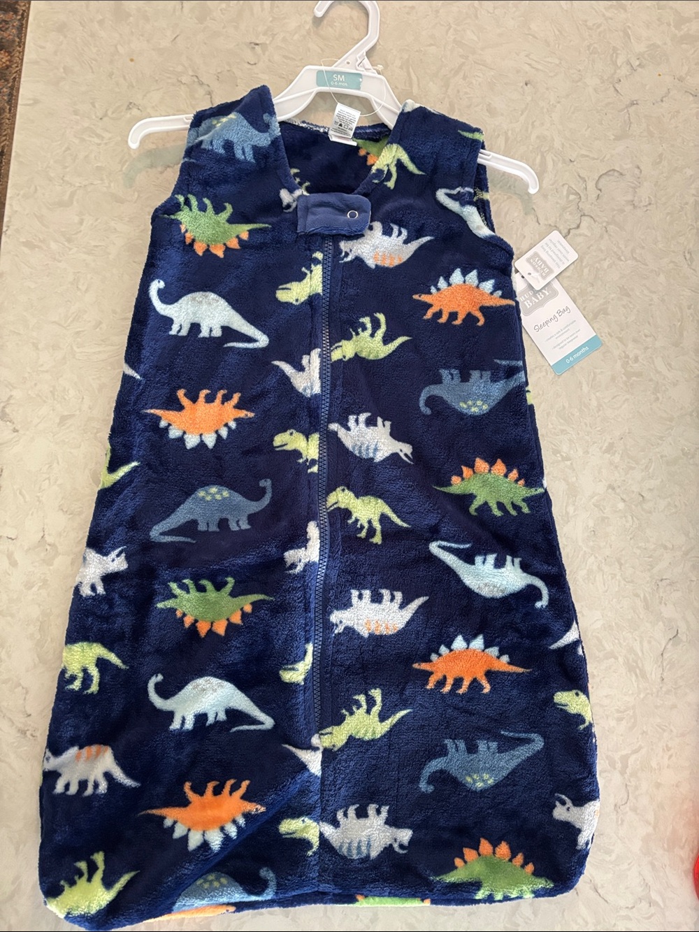 Hudson Baby Navy Fleece Dinosaur Sleep Sack with Orange & Green Accents
